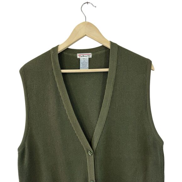 Vintage Talbots Medium Sweater Button Cardigan Vest Tunic Green Cotton Womens - Picture 4 of 12